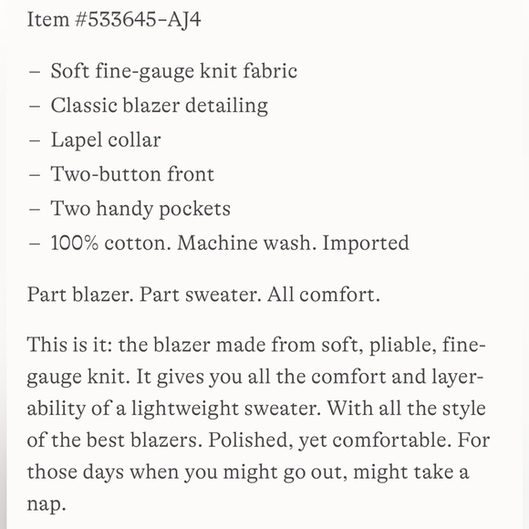 Lands' End fine gauge cotton button Sweater Blazer in Vicuña Heather S (4/6) - Picture 8 of 8